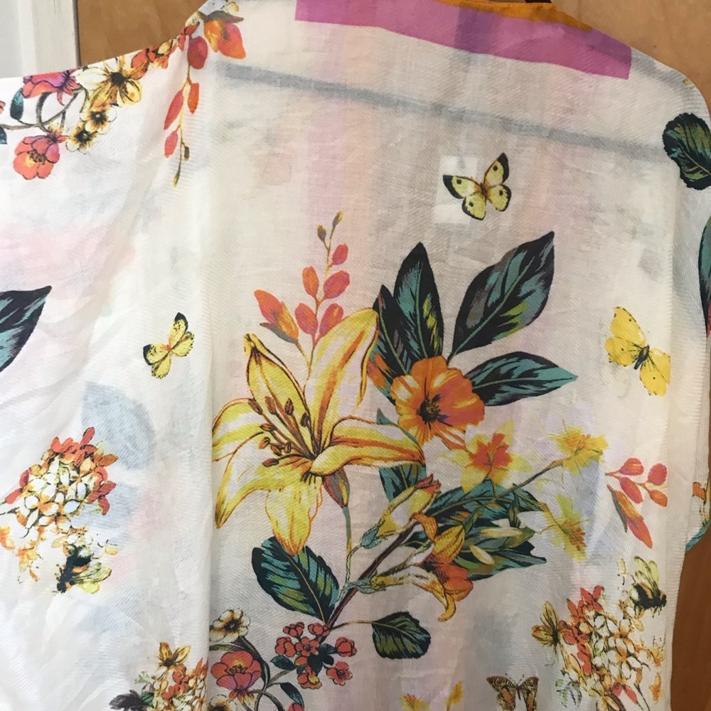 Vince Camuto Kimono Top Floral Open Front Batwing Sleeve Tie Cover Up‎ Boho - Picture 11 of 14